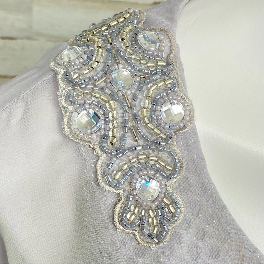 R&M Richards Crochet Metallic Chiffon Cape Overlay Dress Womens Size 6 Gray - Picture 3 of 15